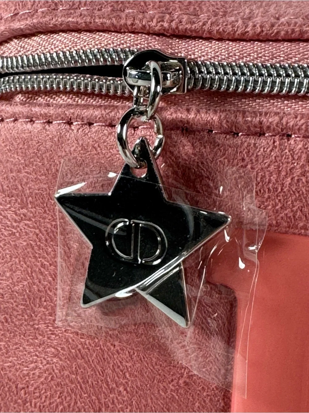 Dior Pink Embossed Logo Wristlet with Silver Star Charm